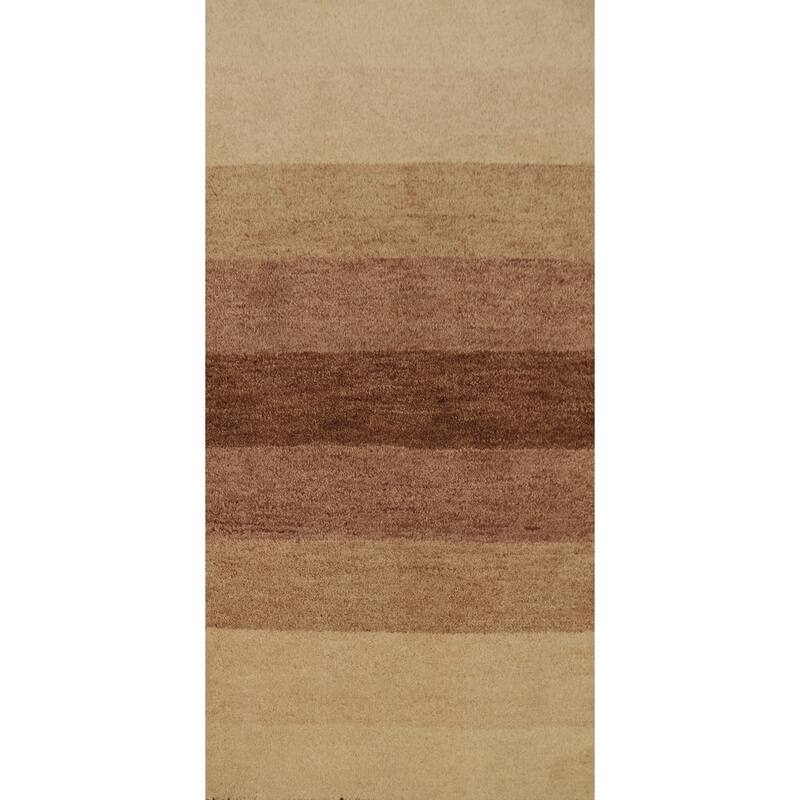 Hand Knotted Oriental 100% Wool Carpet Modern Stripe Brown Gabbeh Area Rug - 4' 5'' X 2' 3''