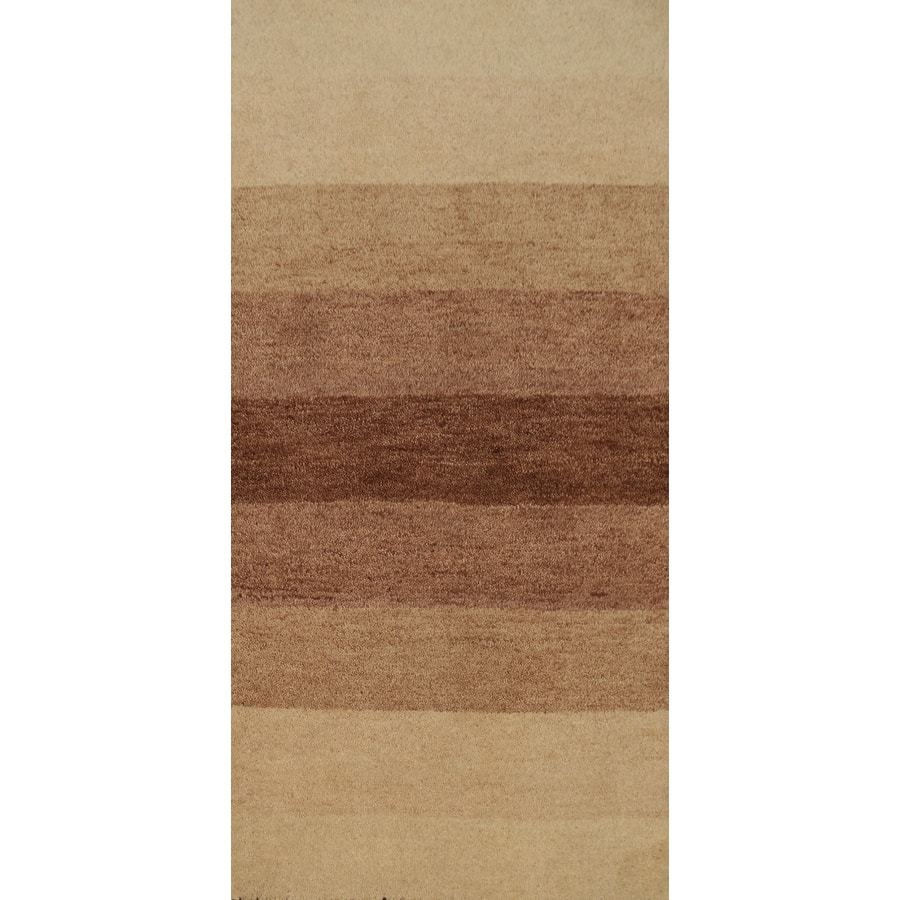 Hand Knotted Oriental 100% Wool Carpet Modern Stripe Brown Gabbeh Area Rug - 4' 5'' X 2' 3''