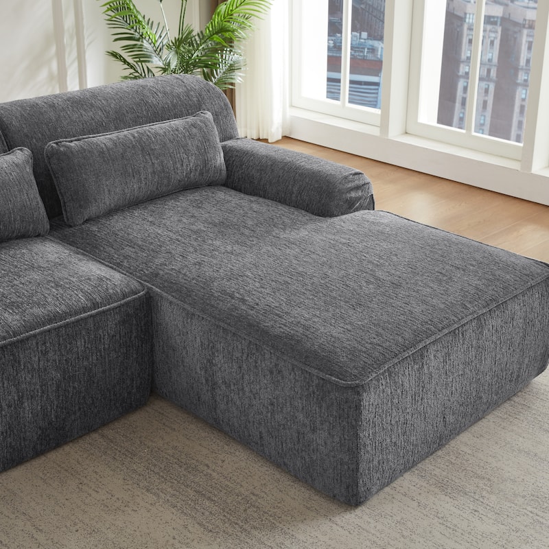 Floor Standing Chenille L-shape Chaise Sectional Sofa with Side Pocket