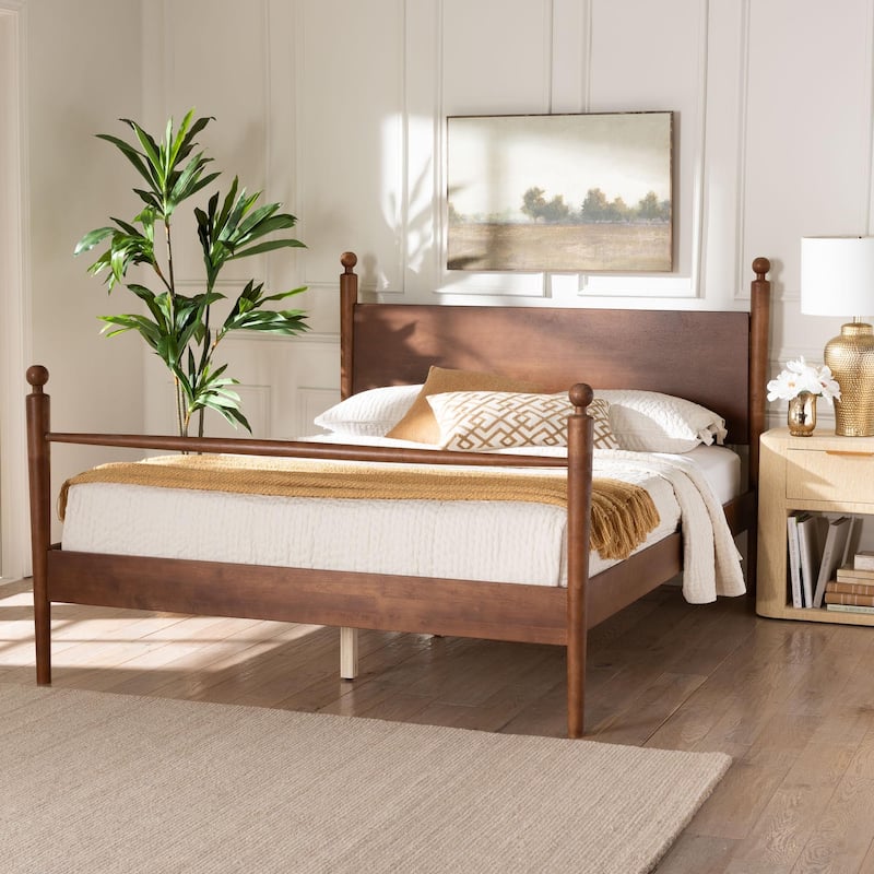 Gianetta Wood Platform Bed - Traditional Poster Bed Frame with Panel Headboard and Low Profile Footboard
