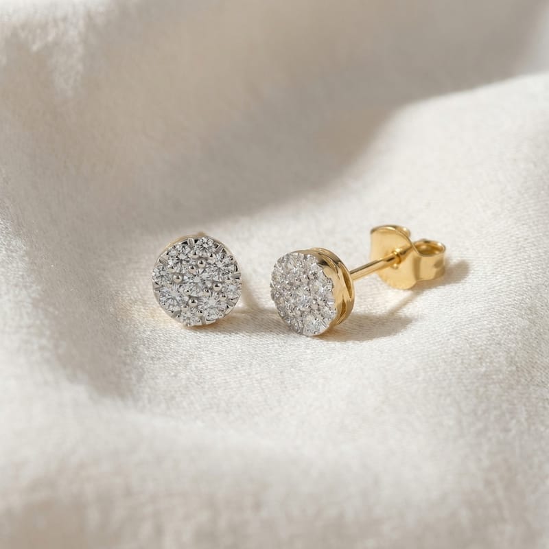 Bliss Diamond 1/2Ct TW Round Cut Diamond Pave Studs Lab Grown Yellow Gold Earrings