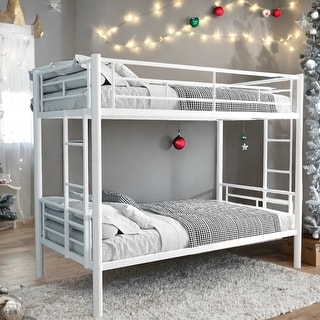 Able to Split Metal Twin Over Twin Bunk Bed Kids Bed with Ladder and High Guardrail
