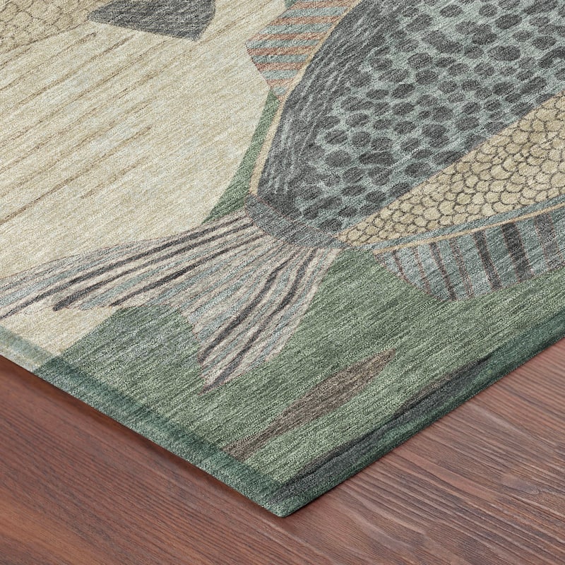 Machine Washable Indoor/ Outdoor Modern Fish Chantille Rug