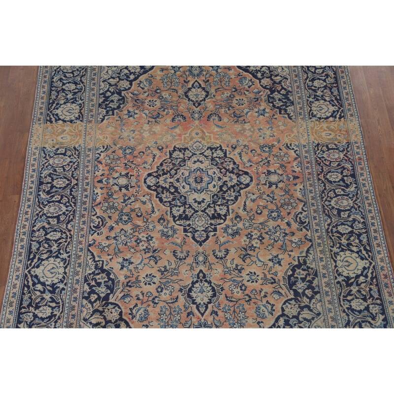 Hand Knotted Oriental 100% Wool Carpet Traditional Floral Oranges & Rust Mashad Area Rug - 9' 11'' X 6' 6''