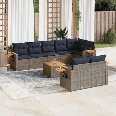 vidaXL 9 Piece Patio Sofa Set with Cushions Grey Poly Rattan (US only) - 122.8x33.5x66.9