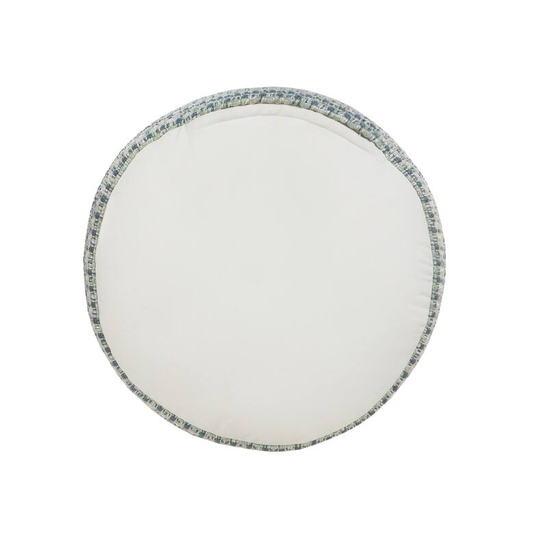 20" Blue and Green Interwoven Coastal Round Outdoor Patio Pouf Ottoman