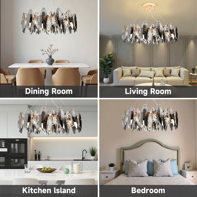 23.6 in. Crystal Raindrop Chandelier, 12-Light Luxury K9 Crystal Pendant light for Dining Room, Kitchen island