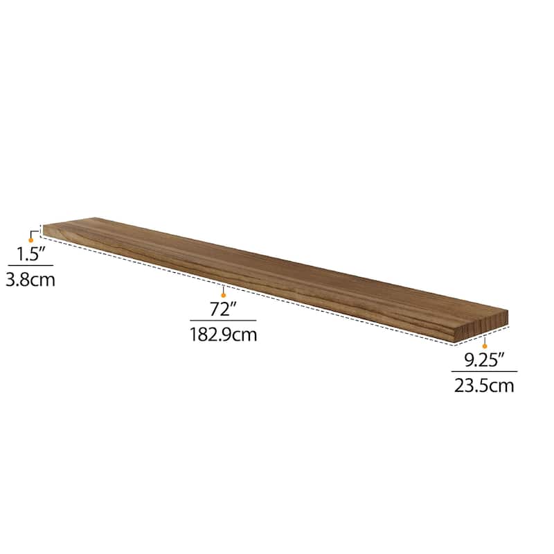 Wallniture BOIS 48-60-72 inch Long, 9.25" Deep, 1.5" thick Floating Shelf with Hidden Bracket, Living Room Decor Burnt, 1 Pc