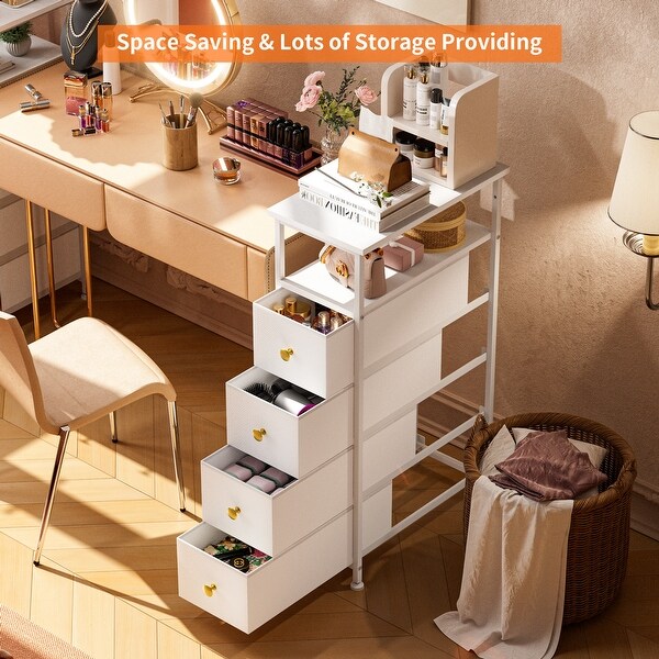 4 Narrow Drawers Dresser & Shelves for Bedroom, Bathroom, Leather