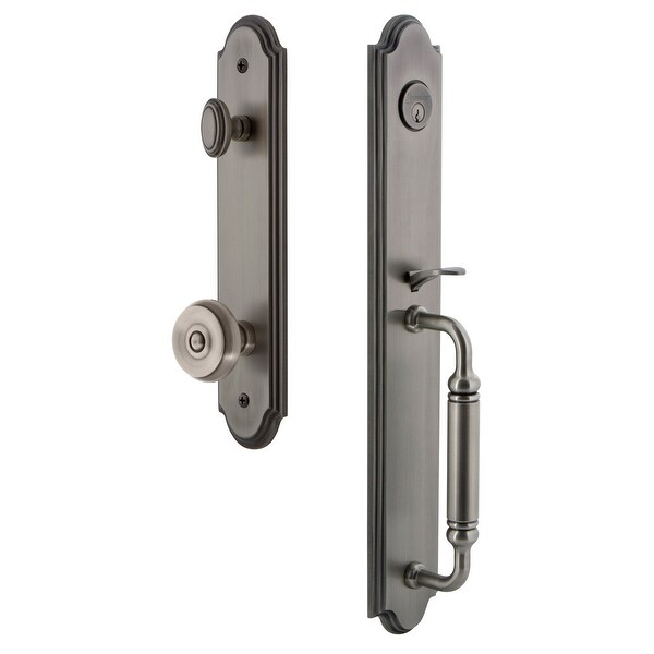 Grandeur ARCCGRBOU_ESET_238 Arc Solid Brass Rose Keyed Entry Single Cylinder Full Plate "C" Grip Handleset with Bouton Knob and