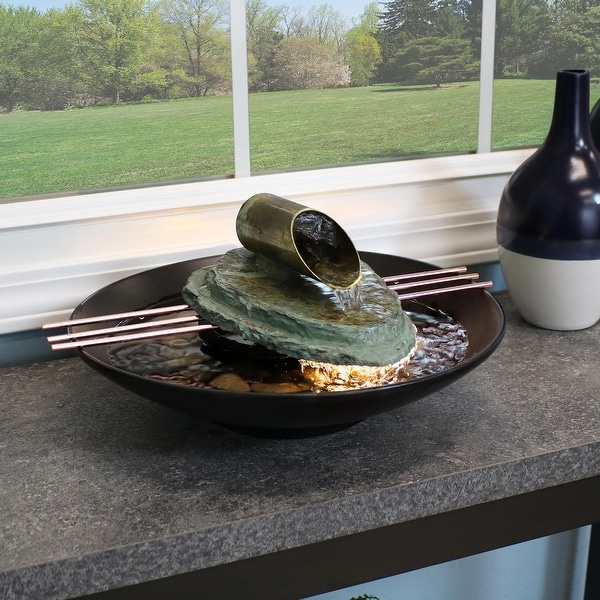 Sunnydaze Soothing Balance Slate Tabletop Water Fountain with Light - 7-Inch
