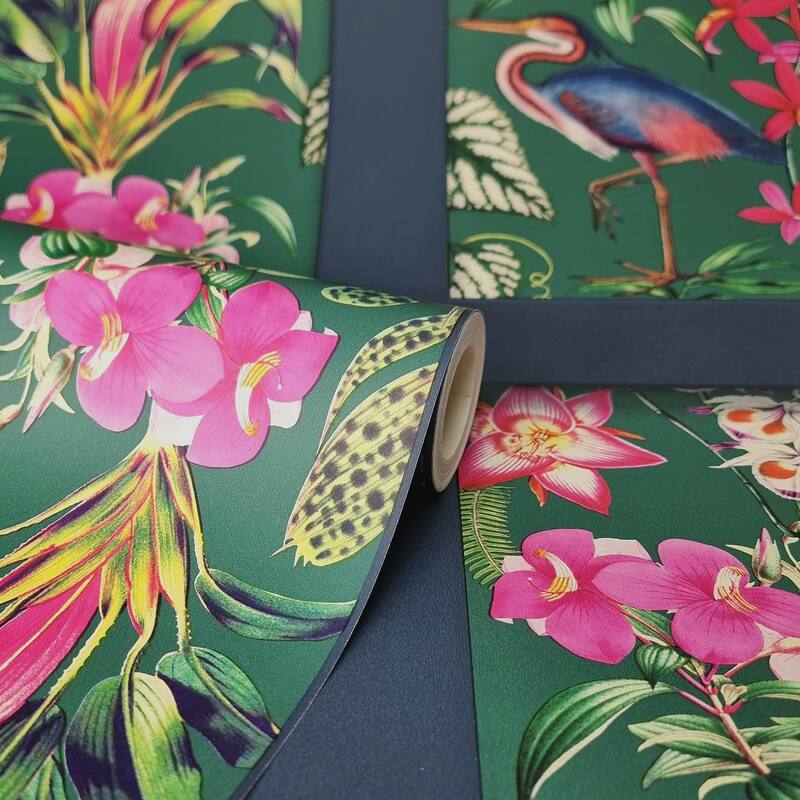 Fine Decor Silas Dark Blue Tropical Panel Wallpaper - N/A