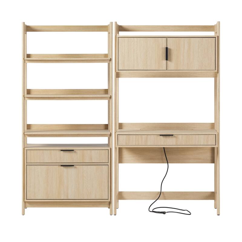 Walker Edison Hutch Desk with Wide Bookcase