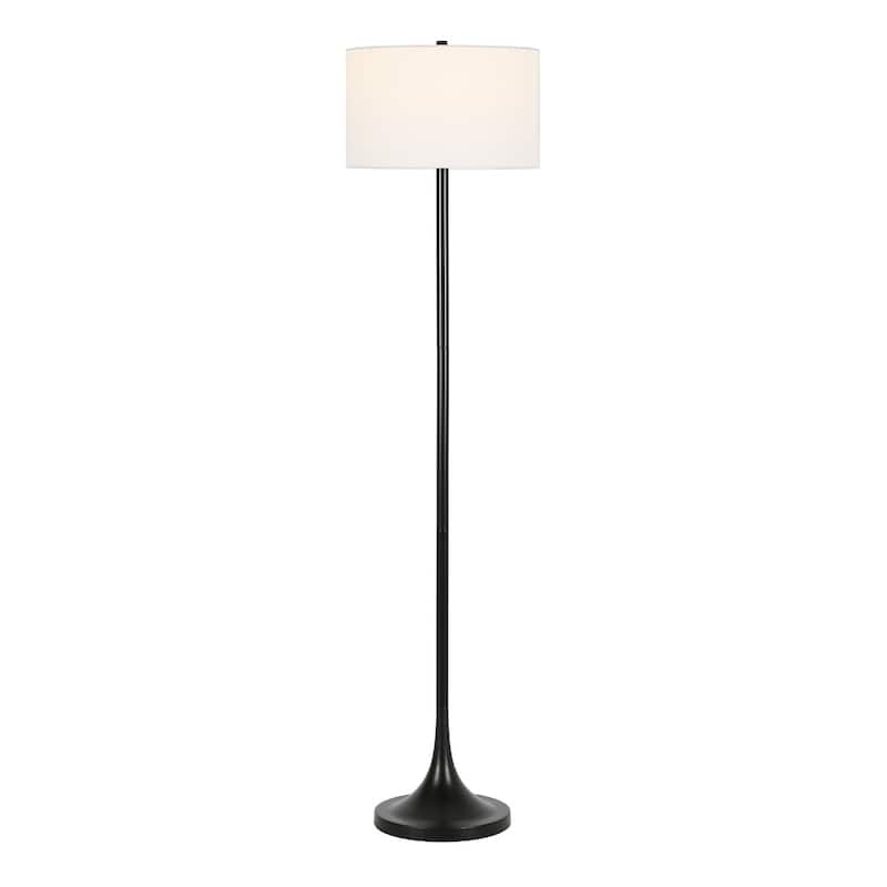 62" Traditional Floor Lamp for Living Room or Bedrom with Metal Base with White Fabric Drum Shade - 62" H x 15" W x 15" D