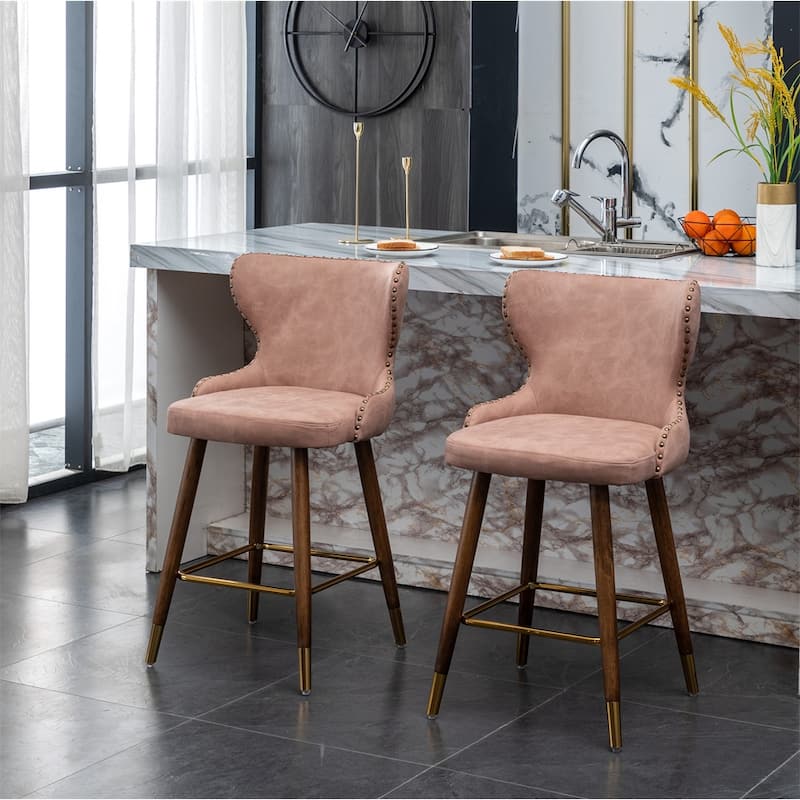 Modern Faux Leather Tufted Nailhead Trim Counter Stool (Set of 2)