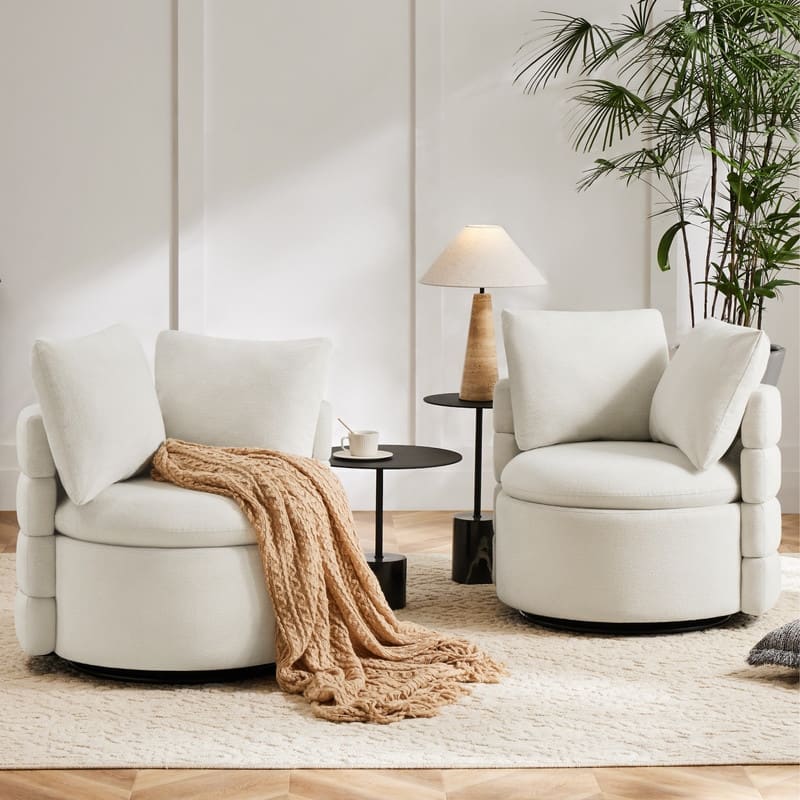 Hannah Modern Swivel Accent Chair with Storage&Pillows