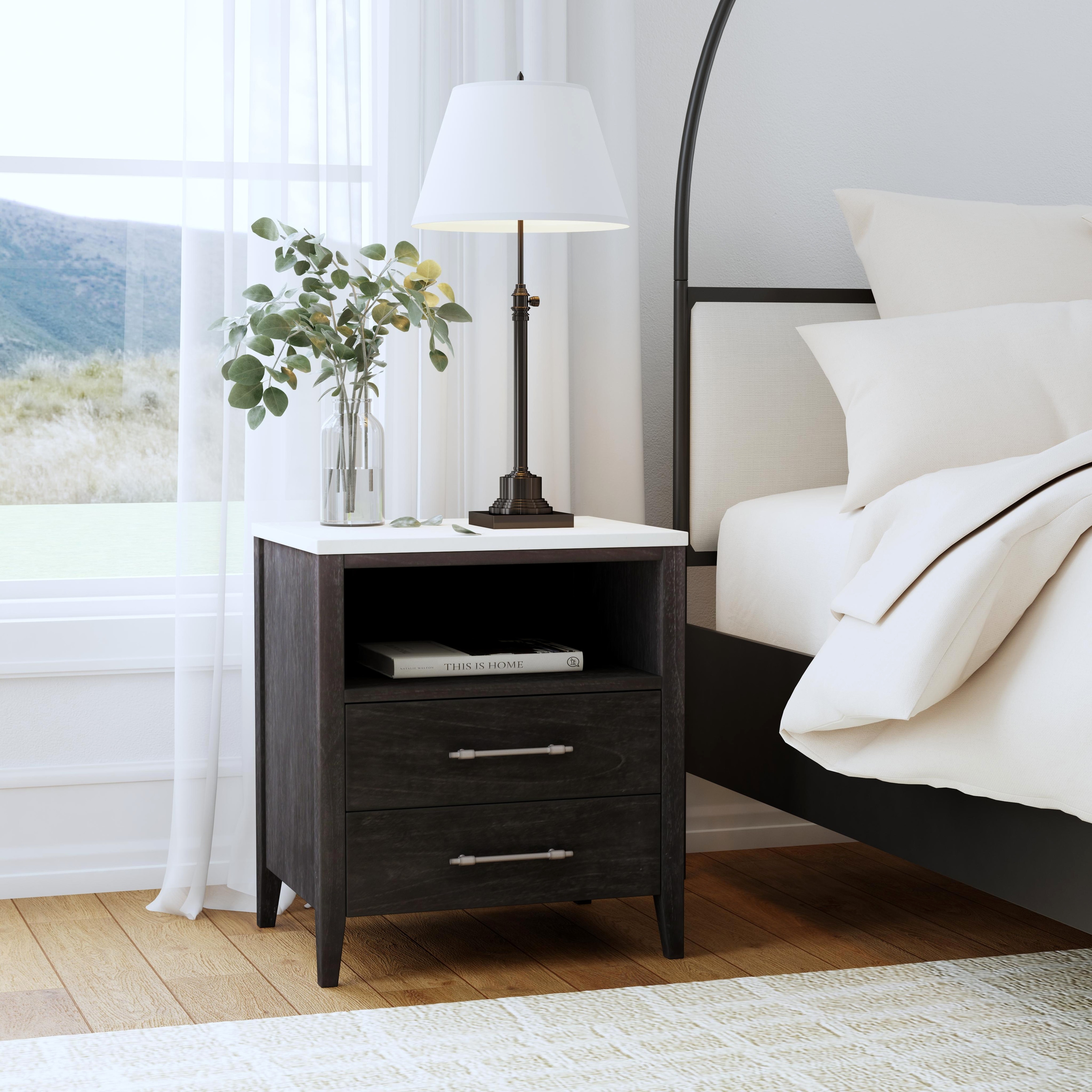 Black nightstand shop marble top