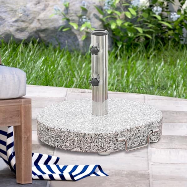 gray patio umbrella with base PHI VILLA 15ft Large Outdoor Included, Light Grey Paired with umbrellas sized 8 x 8 and 9 x 9 for optimal performance 66LBS ROUND GRANITE UMBRELLA BASE
