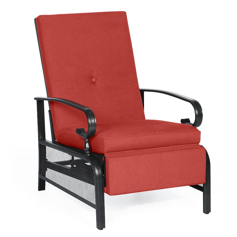 Outdoor Metal Patio Adjustable Recliner Lounge Chair & Bistro Table Set, Retractable Steel Frame and Removable Thick Cushion