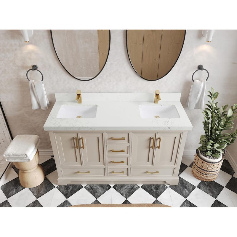 Willow Collections 60 in. W x 22 in. D Charlotte Double Sink Bathroom Vanity with Countertop - 2" Empira White - Fine Grain