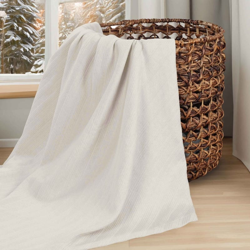 Blue Nile Mills Striped Jacquard Dobby Weave Cotton Throw Blanket