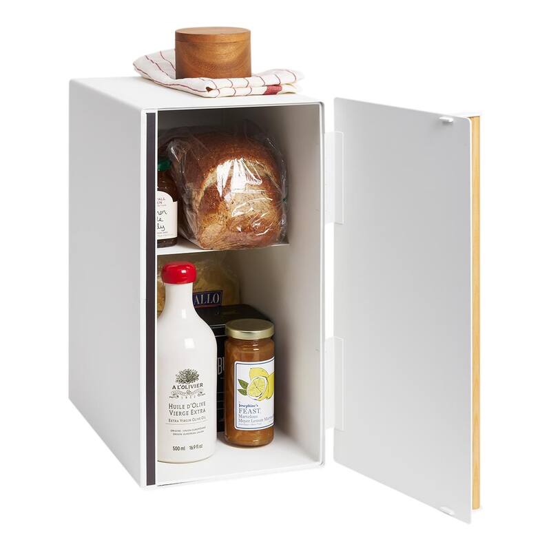 Yamazaki Home Bread Box - Two Styles, Steel and Wood, Vertical, Holds 4.4 lbs - L 14.2 x W 8.7 x H 16.1 inches - L 14.2 x W 8.7 x H 16.1 inches - White