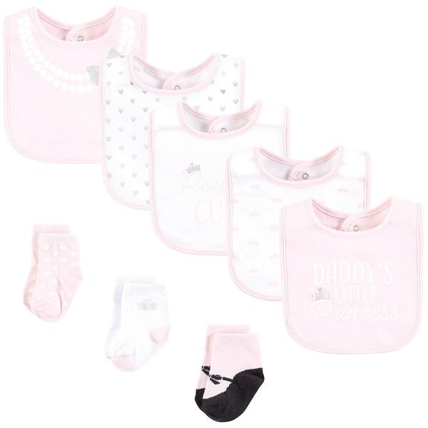 slide 1 of 1, Hudson Baby Infant Girl Cotton Bib and Sock Set, Daddys Princess Crown, One Size - Daddys Princess Crown - One Size One Size - Daddys Princess Crown