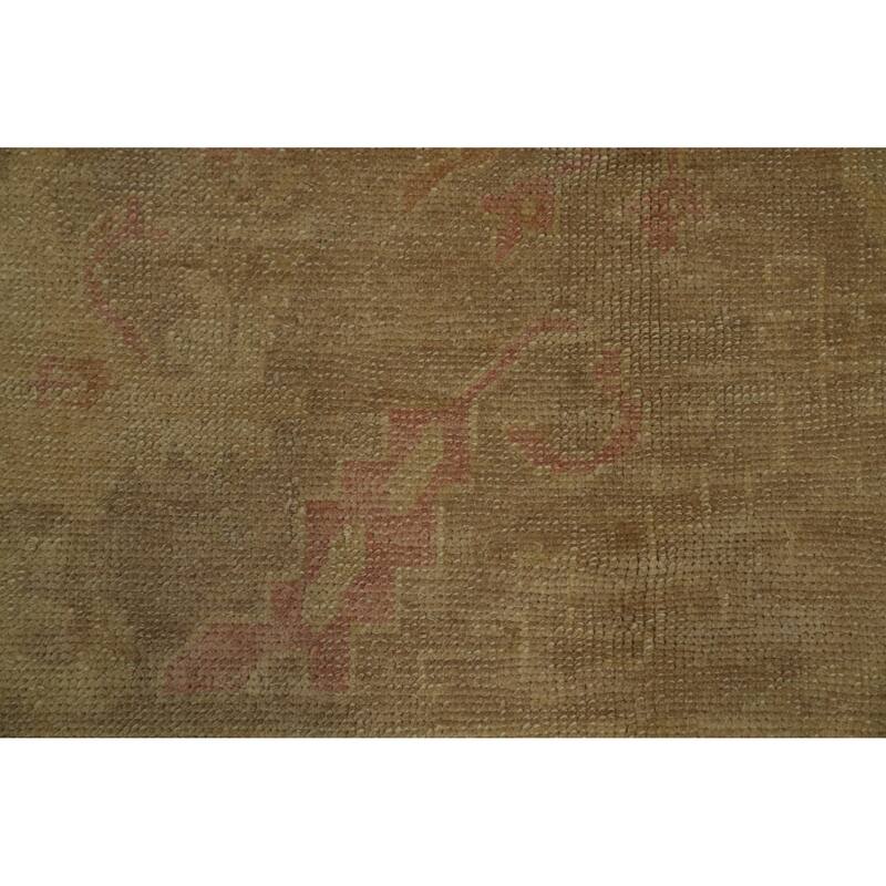 Hand Knotted Transitional Wool Carpet Brown Oushak Rug Floral Area Rug - 14' 3'' X 9' 2''