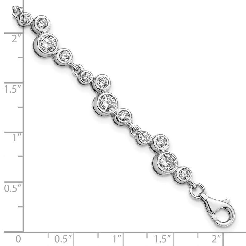 Curata 925 Sterling Silver Rhod Plat CZ Cubic Zirconia Simulated Diamond Bracelet 7.5 Inch