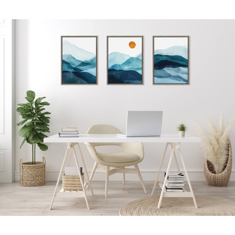 Kate and Laurel Sylvie Mountain Range Framed Canvas by Amy Lighthall