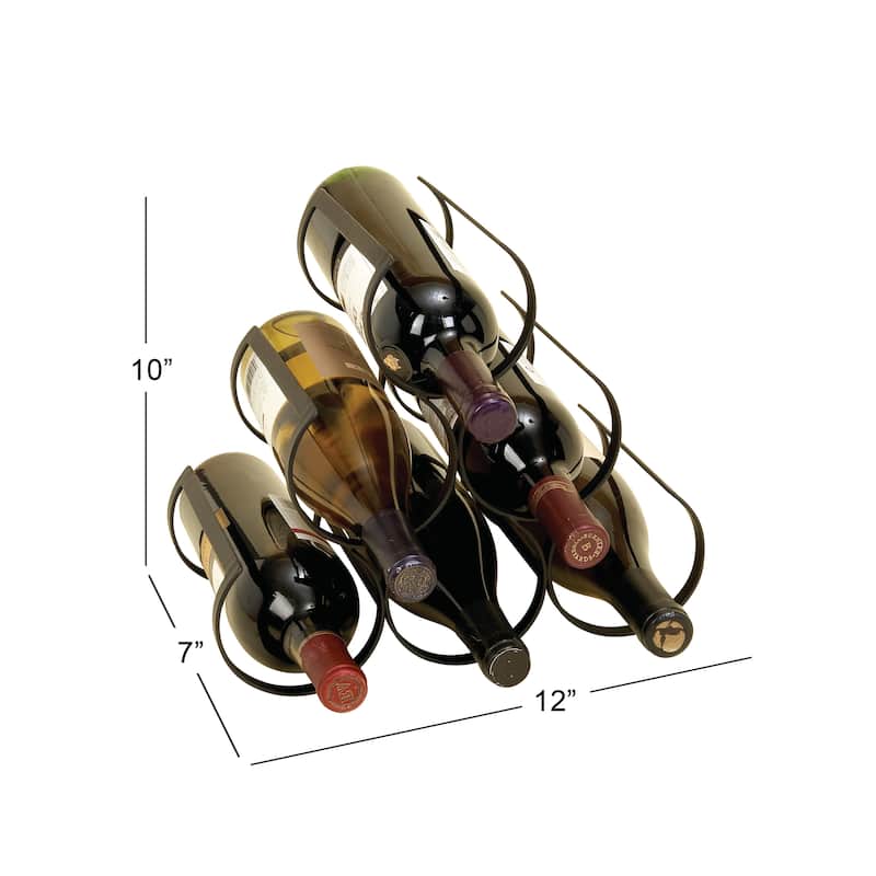Metal Minimalistic 6 Bottle Wine Rack with Curved Holders - Black - Roche River Decor - 7"W x 12"L x 10"H