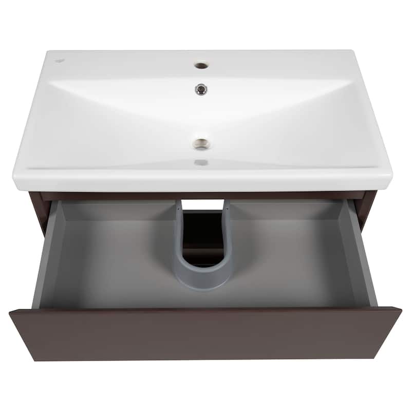 Modern Free standing Bathroom Vanity with Washbasin Elit Brown Matte Non-Toxic MDF-24"-Omega R-line 40"