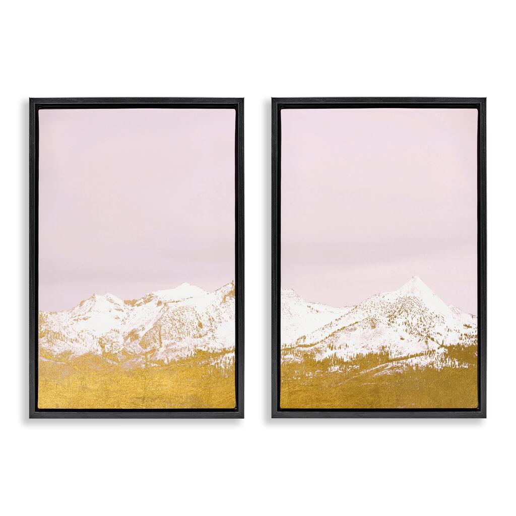 Stupell Snow Tipped Mountains on Pink Framed Floater Canvas Wall Art Design By Gemma Bardot (Set of 2)