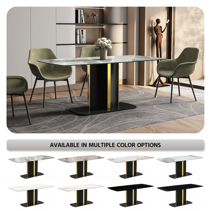 Sylva Dining Table Rectangular Tabletop in Gold Pedestal Base