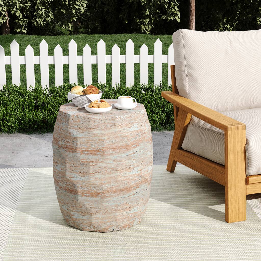 Outdoor Indoor Lightweight Concrete Side Table, Travertine Finish - 17.77