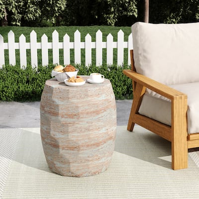 Roomfitters Outdoor Indoor Lightweight Side Table, Modern Barrel Accent End Table with Sculpted Edges