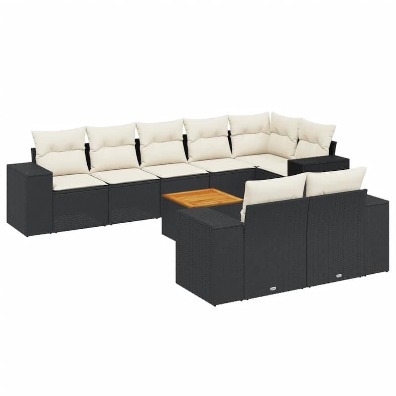 vidaXL Patio Sofa Set with Cushions Outdoor Furniture 9 Piece Poly Rattan