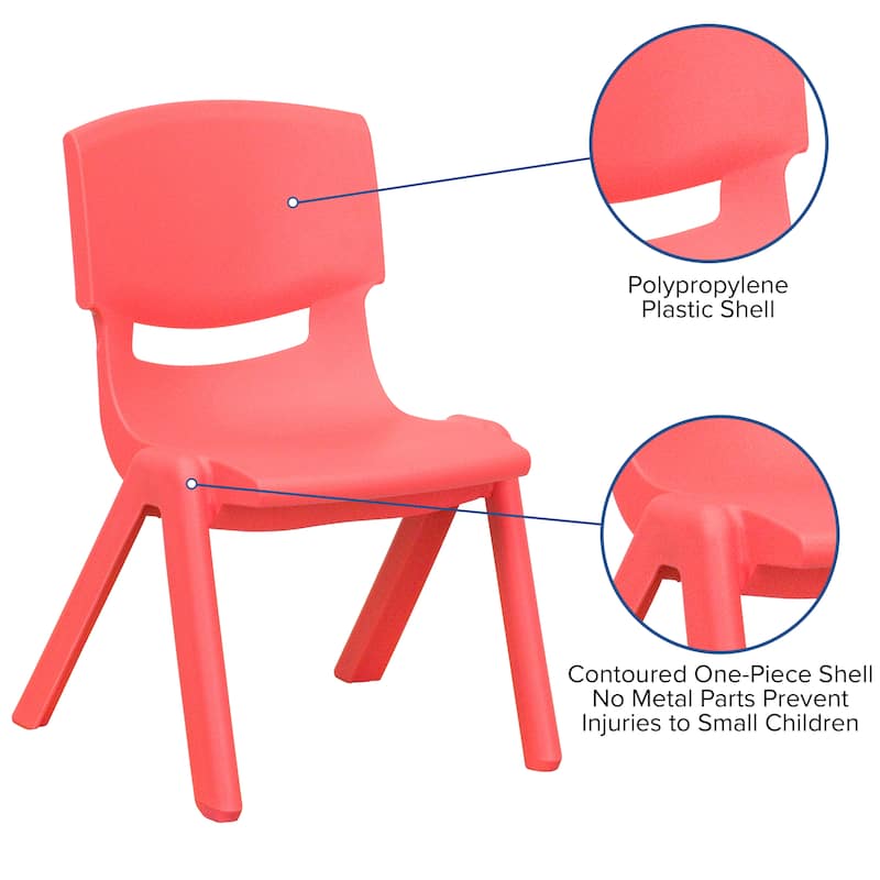 10PK Plastic Stackable Preschool Chair, 10.5" Seat Height - 14"D x 12.5"W x 20"H
