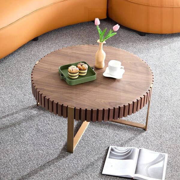 Handcraft Drum Coffee Table 31.5in Round Small Modern Table w/Pedestal ...