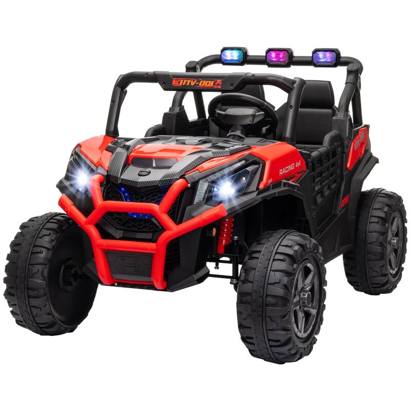 Qaba 24V Kids Electric Car, 2 Seater with Remote Control, Spring Suspension, LED Lights, Music, Horn - White