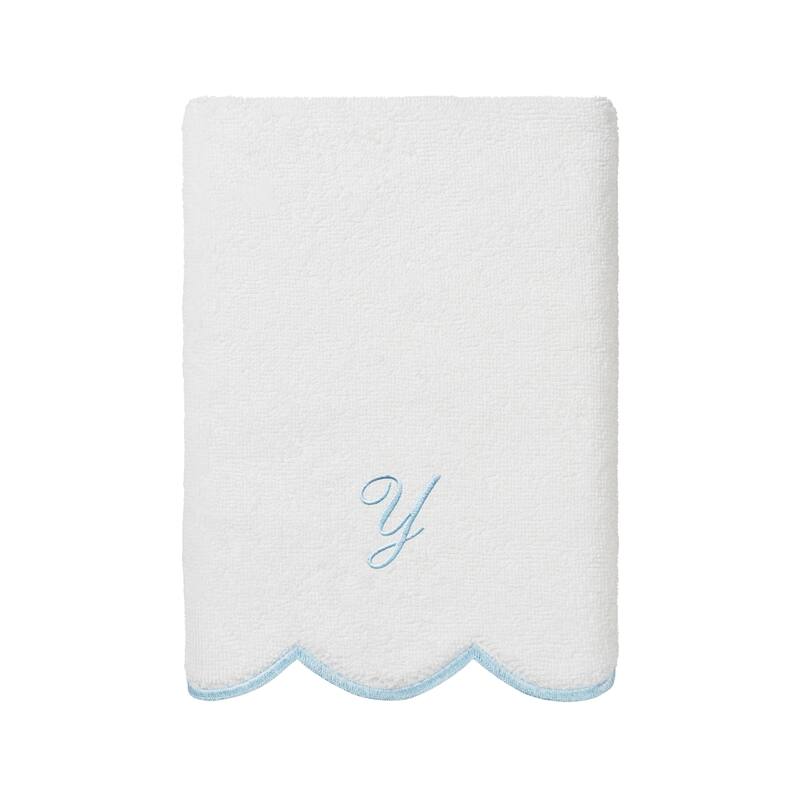 Authentic Hotel and Spa 100% Turkish Cotton Blue ADORNIA Scallop Personalized 3 Piece Towel Set - 3 Piece Set