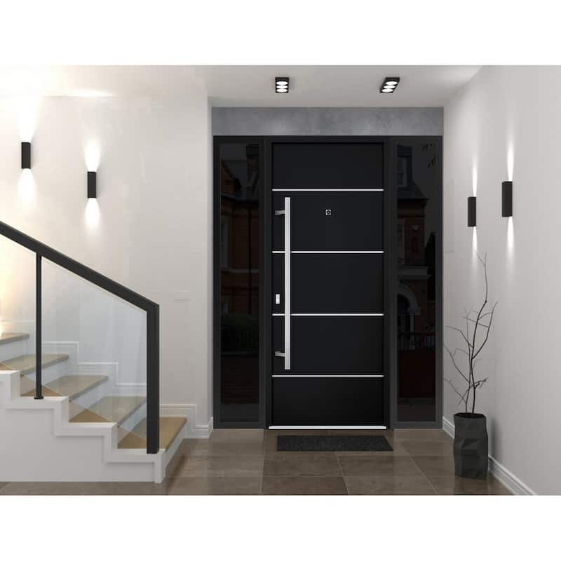 Front Prehung Steel Door 6083 Black Enamel Top Window Sidelite Stainless Inserts W36xH80+16 Lh I Bedroom Door Bathroom Door