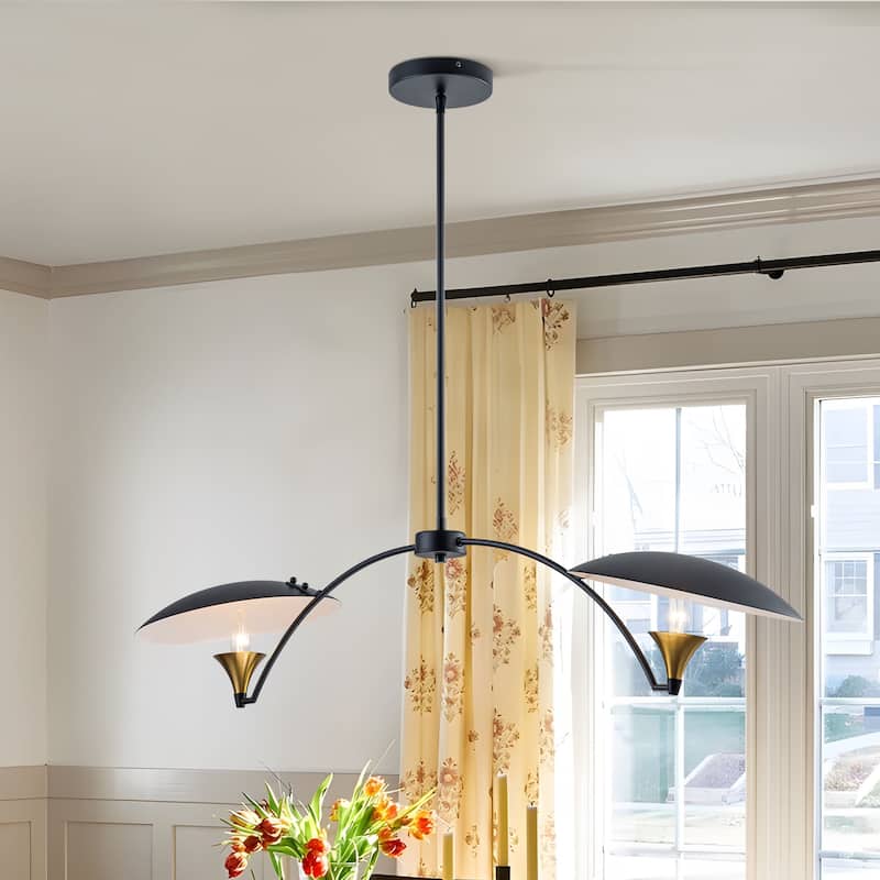 Starsky 2-Light Modern Black&Gold Linear Pendant Light for Kitchen Island - Black