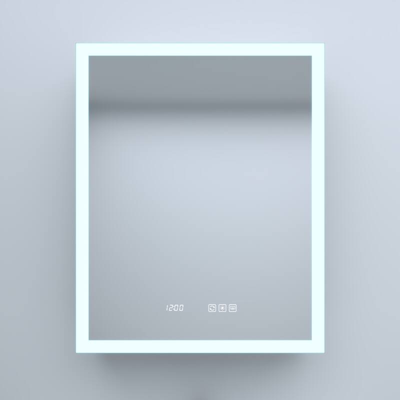 Rectangular Aluminum Recessed/Surface Mount Medicine Cabinet in Silver with Mirror LED and Clock