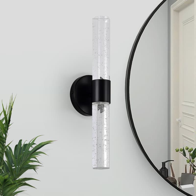 Modern 2-Light Matte Black Dimmable Indoor Wall Sconce With Crystal Bubble Glass Shade 3000K Led 4-Watt Vanity Light Bar