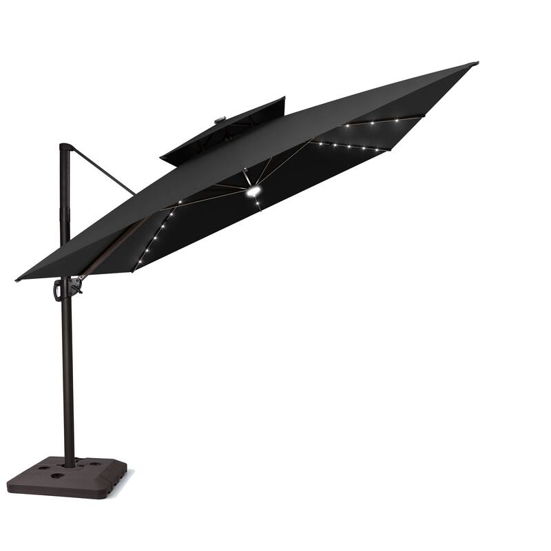 11 FT Aluminum Solar-Powered LED Light Patio Cantilever Umbrella with Base