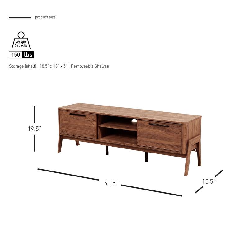 NPD Furniture Heaton 60.5 Inch Low TV Stand with Storage