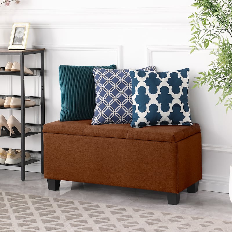 Tufted Fabric Storage Ottoman Bench, Ottoman Linen Bench - Set of 3