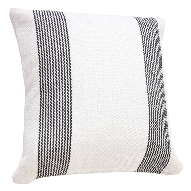 Handwoven Geometric Striped Cotton Throw Pillow Cover - 20" - White and Black