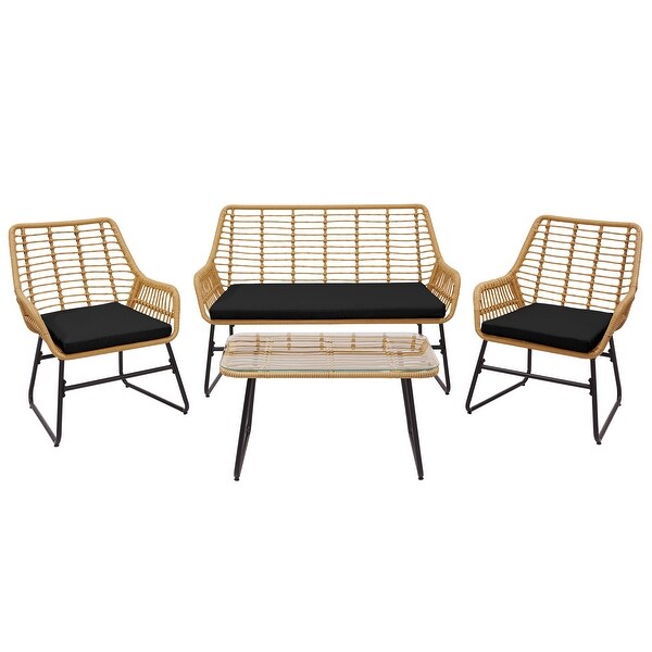 4 Piece Patio Furniture Set, Outdoor Wicker Conversation Set with